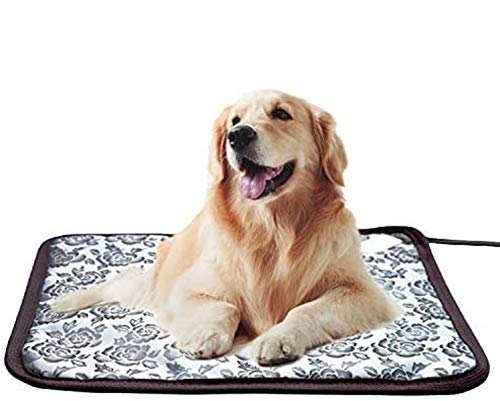 Pet Heating Pad Cat Heating Mat Waterproof Pets Heated Bed Adjustable Dog Bed Warmer Electric Heating Mat with Chew Resistant Steel Cord (17.7x17.7, Flower)