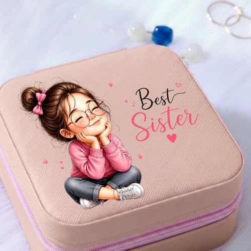 Image of P Arts Precious Art Gifts Best Sister Jewellery Organiser Box With Wooden Earring Pair,Greeting Card,Best Rakhi Gift For Sister,Rakshabandhan Combo Pack Set (Best Sister)