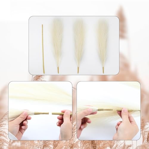Mbsomnus 6 Pcs Off-White Pampas Grass Artificial 110cm Tall for Wedding Party Room Boho Home Floor Vase Decor - Image 3