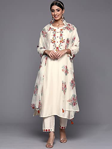 Image of INDO ERA Viscose Rayon Embroidered Kurta Pant With Dupatta Set For Women