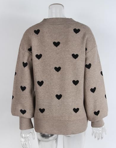 Image of Women's Long Sleeve Mock Neck Sweaters Loose Cute Heart Pullover Sweater
