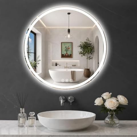 WISSMIELS Round LED Bathroom Mirror, 32 Inch, HD Shatterproof Tempered Glass — $99.97 (38% off)