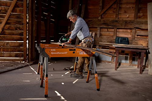 Bora Portamate Speedhorse XT Sawhorse Pair- Two pack, 30-36 inch height adjustable Legs, Metal Top for 2x4, Heavy Duty Pro Bench Saw Horse for Contractors, Carpenters - PM-4550T,Orange - Image 14