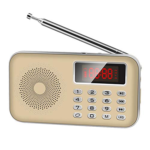 Radio Tragbarer Mini-Radio UKW/MW Stereo Receiver Lautsprecher-Recorder-MP3-Player USB-Hilfs Taschenlampe,Gold