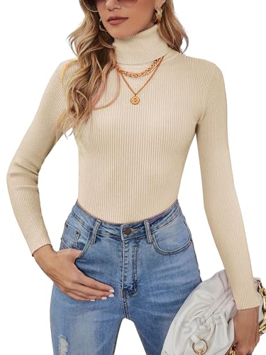 Image of Turtleneck Sweaters for Women Ribbed Long Sleeve Pullover Sweater