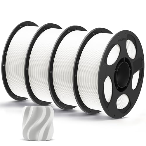 Image of ANYCUBIC PLA Plus (PLA+), 3D Printer Filament 1.75mm Bundle, High Toughness, Dimensional Accuracy + /- 0.02mm, 4 Pack 1KG Reusable Spool, White, 4KG