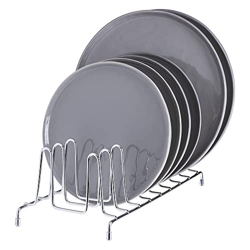 Simplemade Kitchen Dish Rack Organizer - 2 Wire Metal Cabinet Organizers And Storage Rack For Plates, Dishes, Pots, Pot Lids, Pan Lids, Container Lids - Shelf, Counter & Pantry Organization (Chrome) #TOP6