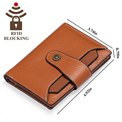 Image of Falan Mule Women's Wallet, Genuine Leather, RFID Protected, Caramel Color, 10 Slots, 2 Windows, Zipper Closure, 2 Compartments