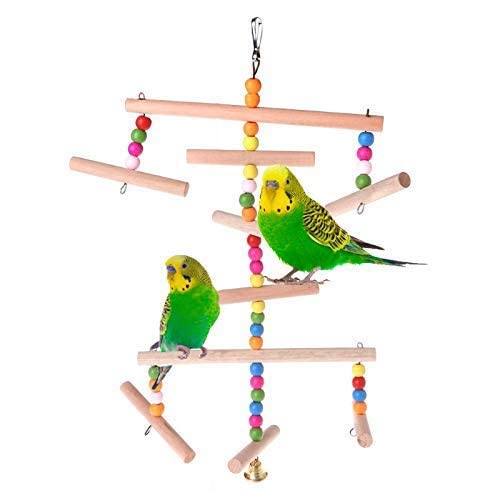 Bird Parrot Toys Ladders Chewing Toys Hammock Swing Toy Hanging Bead Perch Birdcage Stands Pet Cage Accessories for Parakeets Cockatiels Random Color