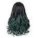 Dai Cloud Black Green Wigs With Bangs for Women Long Wavy Curly Hair Wig Dark Roots Wigs for Women Cosplay Party Daily Use