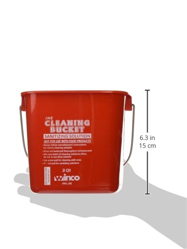 Image of Winco PPL-3R Cleaning Bucket, 3-Quart, Red Sanitizing Solution (Pack of 2)