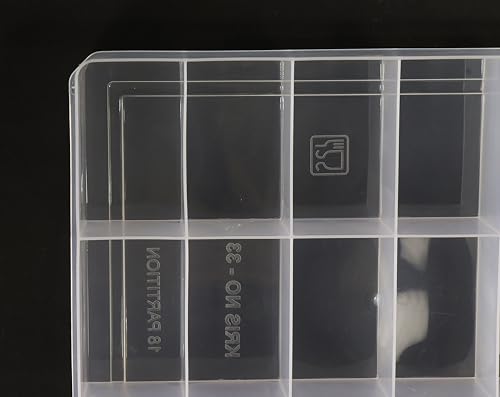 Image of NMII Multipurpose Plastic Storage Box with Partitions | Transparent Organizer with Secure Lid | Ideal for Stationery, Craft Supplies, Tools, and Jewellery, Accessories | Lightweight-(18 Partitions)