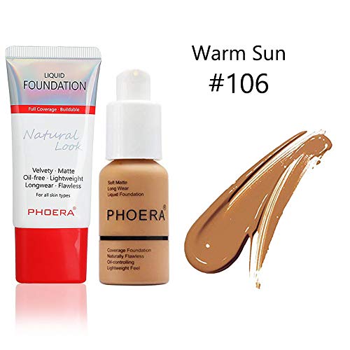 Ownest Matte Oil Control Concealer Foundation(Bottle)+Velvety Matte Liquid Foundation(Tube),Long Lasting Waterproof Lightweight Matte Foundation Cream-106 Warm Sun