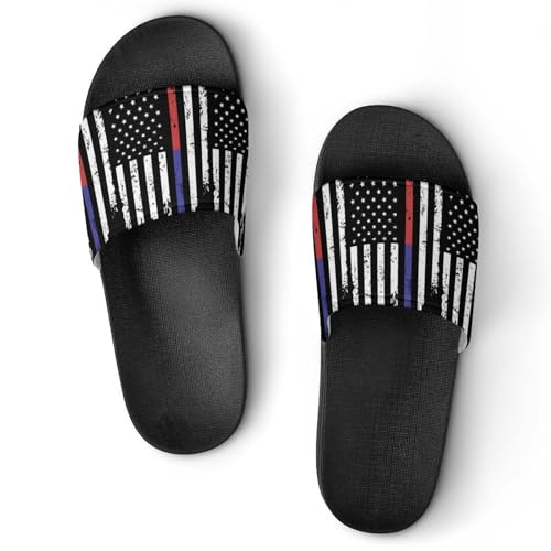 U.S. Thin Line Blue Flag Non Slip Slides Sandals for Women Men Quick Drying Shower Shoes for Bathroom Pool Beach