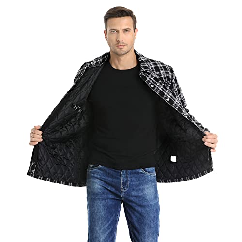 CHEXPEL Flannel Jackets for Men Long Sleeve Plaid Shirt Jacket Quilt Lined Hooded with Button Down Winter Coat2