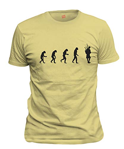 shirtloco Men's Evolution of Man to Bagpipes Player T-Shirt, Gold Nugget Extra Large