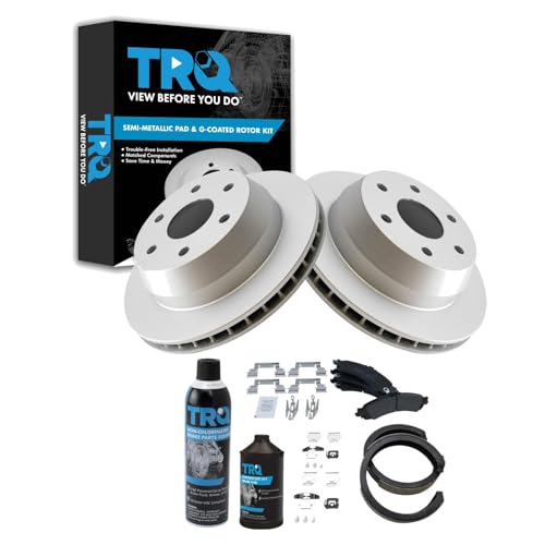 Image of TRQ Rear Brake Pad & Rotor Kit Semi-Metallic Compatible with 02-06 Avalanche 1500 Escalade 03-06, ESV, EXT Sierra 1500 Silverado 1500 00-06 Suburban 1500 Tahoe Yukon Yukon XL 1500