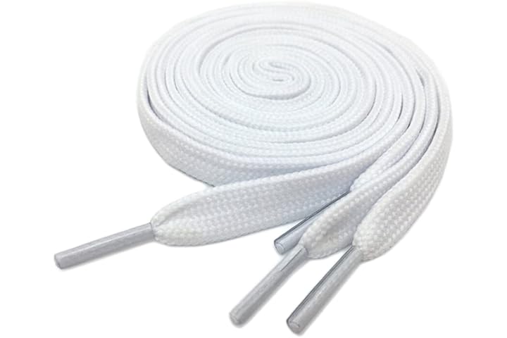 Boolavard 2 Pairs Premium Flat Shoe Laces for Sneakers Shoelaces for Sneakers Athletic Shoelaces 8mm Wide (White 120cm)