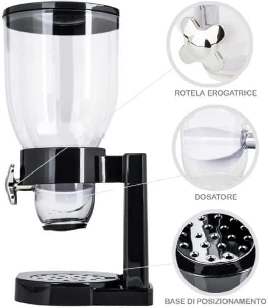 Generico Dispenser Cereali Singolo Dosatore Distributore Erogatore Storage Pasta Caramelle Dolci Frutta Secca con Rotella Contenitore da 3,5 lt e manopola dosatrici Interno