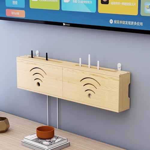 Aeroor ルーター収納ボックス 壁掛けルーター 装飾ボックス 壁掛け Wi-Fiルーター収納 配?架隠すボックス 装飾ボックス 無垢材 (ナチュラル,60*10*20cm)