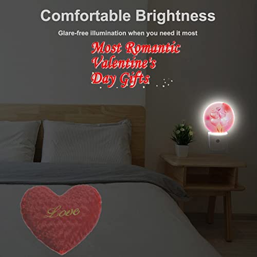 Image of EKOBLA Valentine's Day Night Light, Pink Heart and Balloon Romantic Night Lights Plug Into Wall with Auto Sensor for Gifts