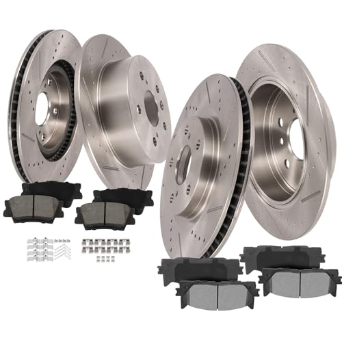 Image of SCITOO Brake Kits For Lexus For ES350 2007-2012,For Toyota For Avalon 2008-2012,For Camry 2007-2011 Front Rear Drilled & Slotted Disc Brakes Rotors and Ceramic Brakes Pads 31434;31433;D1293;D1212