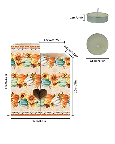 Fall Southwestern Candle Tealight Holders,Gifts For Him,Her,Kids,Women,Men - Heart Decorative Wood Candle Holder With Tea Lights,Wooden Candlestick Decor,Thanksgiving Pumpkins Sunflower Maple Leaf #TOP2