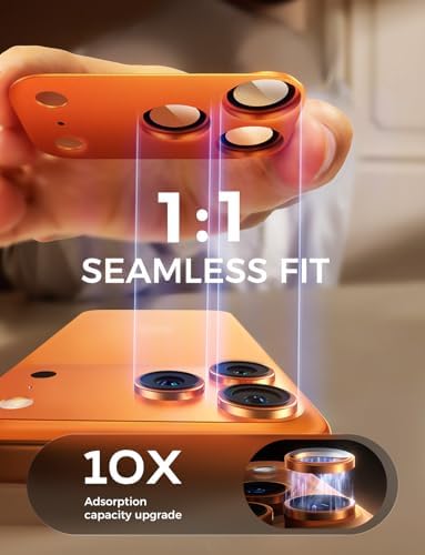 MAGIC JOHN 2 Pack Camera Lens Protector for iPhone 17 Pro Max, Full Coverage, Metal Aluminum Alloy Camera Lens Film, HD Clear, Scratch Resistant, Case-Friendly, Orange - 1