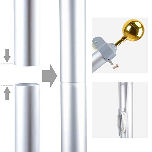 Voilamart 20 Ft Sectional Flag Pole Heavy Duty Aluminum Flag Poles Outside In Ground With 3'*5' American Flag And Gold Ball For Residential Or Commercial Use #TOP3