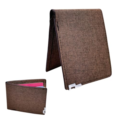 Mens Wallets, Slim Wallet Denim Fabric Card Holder Wallet Bi-fold Credit Card Holders for Men, Portable Card Holder for Work, Shopping(Brown)2