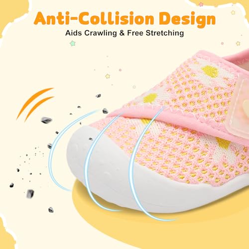 Image of FEETCITY Baby First Walking Shoes Wide Baby Shoes Infant Sneakers Newborn Crib Shoe Barefoot Lightweight Slip On Shoe