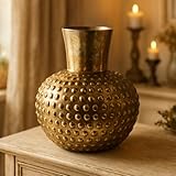 „Deko Vase Glas 18 cm – Goldfarbene Vintage Hammerschlag-Optik – Hochwertige Glasvase für Wohnzimmer, Tisch & Sideboard – Stilvolle Wohn-Deko“