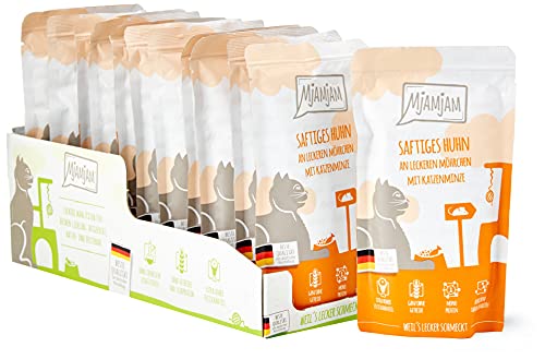 MjAMjAM - Premium Nassfutter für Katzen - Quetschie - Mahlzeit mit leckeren Herzen & Premium Nassfutter für Katzen - Quetschie - saftiges Huhn an leckeren Möhrchen, 12er Pack (12 x 125 g)