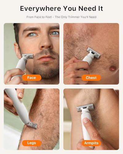 Image of Electric Groin & Body Hair Trimmer - Painless Beard Razor for Men, All-in-One Body Groomer, Waterproof Wet /Dry Men's Ball Shaver with Magnetic Head, USB-C Charging, Easy Claen, White(Lite)