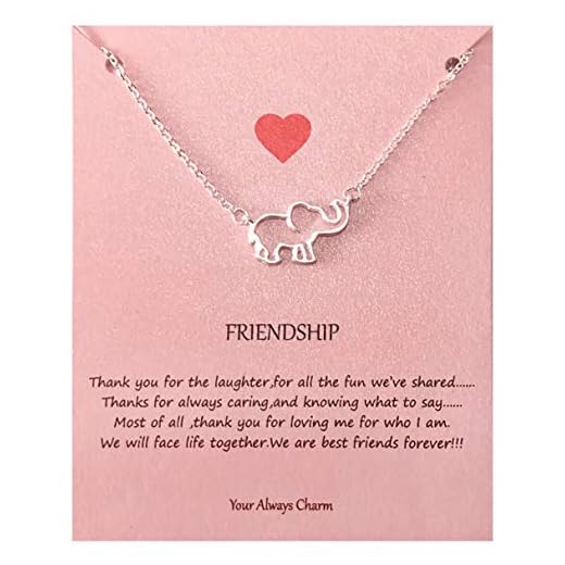 Your Always Charm Geometric Origami Elephant Necklace,Lucky Elephant Friendship Gifts with Message Card (B：silver)