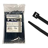 Kable Kontrol Heavy Duty Cable Zip Ties 100 Pcs 8 Inch Black, 120 Lbs Tensile Strength, Self-locking