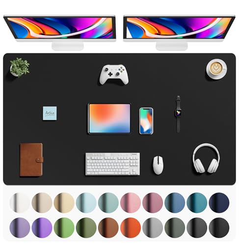 Image of Aothia Faux Leather Desk Mat - Large Mouse Pad, Non-Slip PU Leather Blotter, Waterproof Writing Surface for Office and Home (Black, 63 inch x 24 inch)