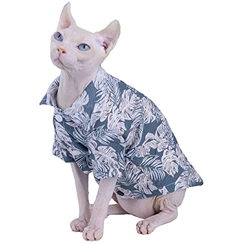 Sphynx Shirts für Katzen Sommer Atmungsaktiv Druck Vintage Baumwolle T-Shirts Knopf Hemd Haustier Kleidung Weste Shirts für Katzen (Blau, L (3-4 kg)) Cover