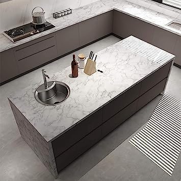 Image of Self Adhesive Waterproof Wallpaper for Kitchen Living Room Bed Room Furniture Makeover Cabinet Shelf Liner Tile Pattern Removable Contact Paper(Cloud Marble) (45x500 CM)