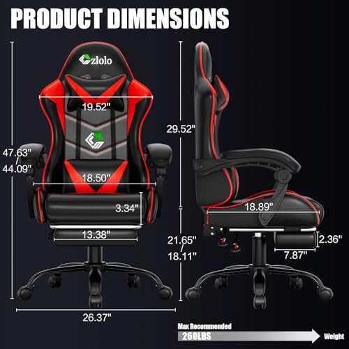 Image of Czlolo Gaming Chair with Footrest Racing Style Lumbar Support Massager Video Game Chair with Metal Legs, High Back Reclining Gamer Chair with Headrest, 360 Swivel Office Computer Desk Chair (Red)