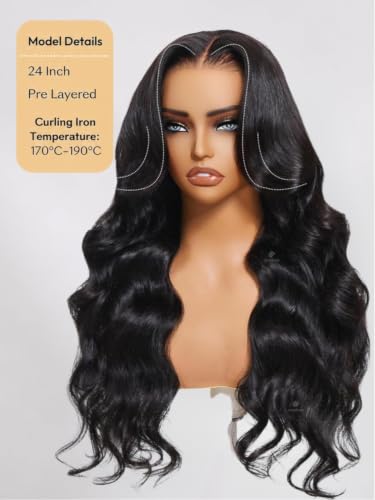 Image of Loose Body Wave Human Hair Wig 24 inchGlueless 13x4 HD Lace Front Wig | Glueless Wigs Pre Cut Pre Plucked Bleached Knots with Drawstring Cap Ready to Wear Bye Bye Knots Loose Wave Wigs Human Hair