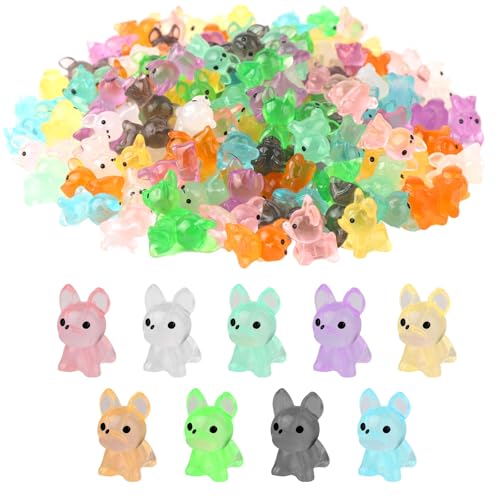 135pcs Luminous Mini Dogs, Cute Miniature Dog Figures Glow in The Dark, Tiny Resin Animals for Home Miniature Landscape Cake Decoration