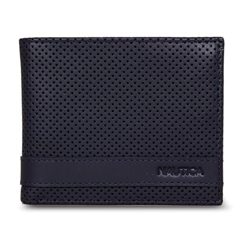 Image of Nautica Men's Bifold Leather Wallet | RFID Blocking | ID Window | Card Slots | Organization | Durable | Stylish