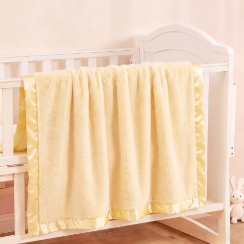 Image of Pro Goleem Fleece Baby Blanket with 2 Inch Satin Trim Soft Anti-Static Plush Blanket for Boys and Girls Christmas Baby Gifts for Babies 30''x40''，Yellow