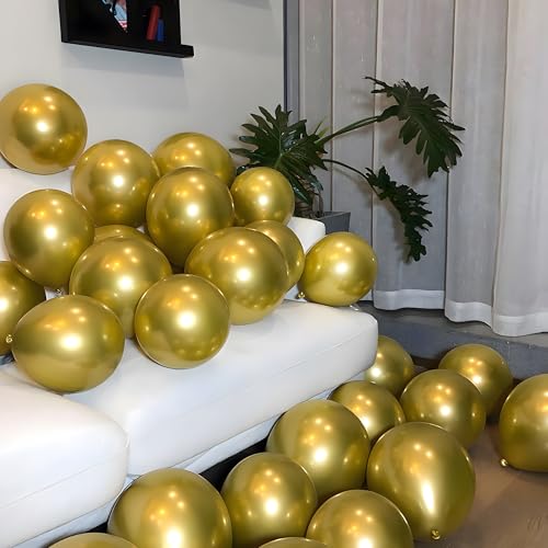 Image of Balloons for Birthday Decoration Kit Chrome Metallic Gold 20 pcs Latex Glossy Finish Party Balloon for Wedding, Anniversary Celebration 10 Inch Helium & Air Supported