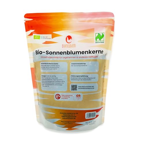 Eivolution Bio-Sonnenblumenkerne 800g - Probiergröße – Ideal für Meisenknödel & Futterspender – Hühner- & Wildvogelfutter – Natürlich, Energiereich, Gentechnikfrei, Winterfutter