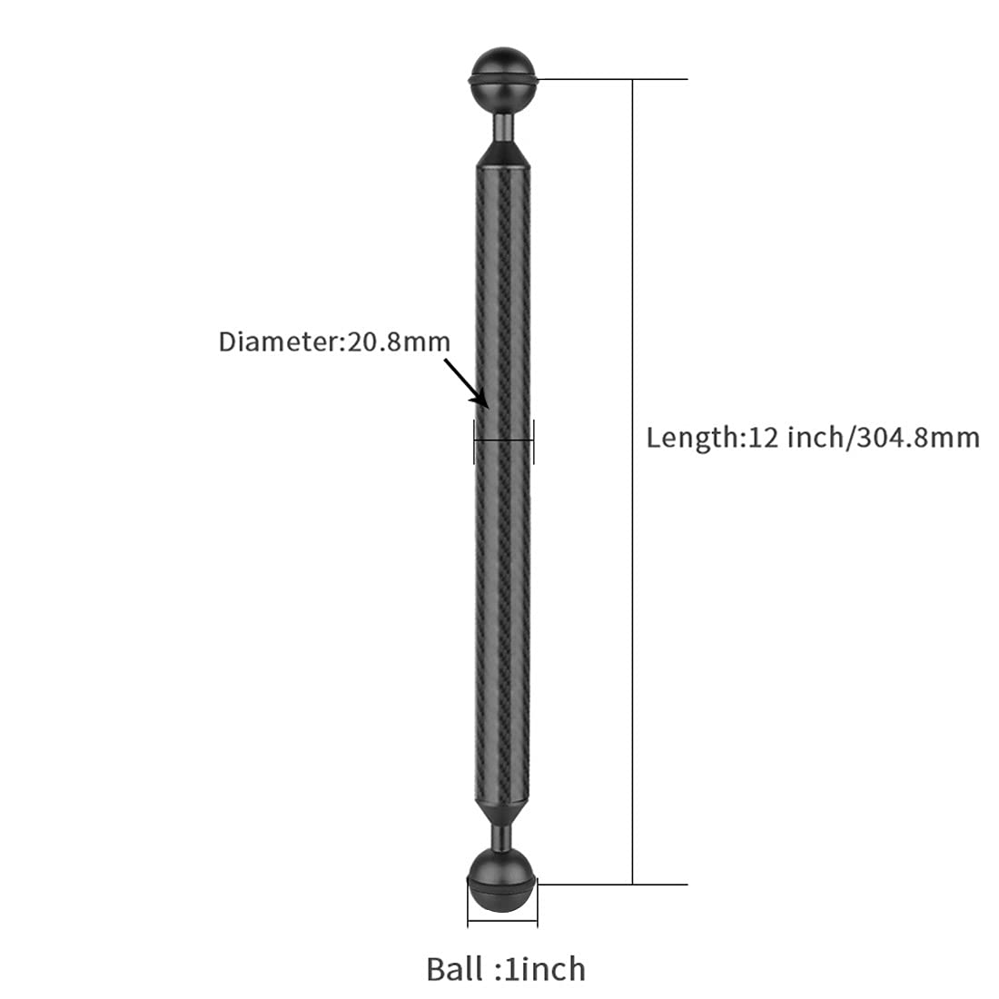 2,5 cm Doppelkugelkopf Auftrieb 12,7 cm - 30,5 cm leichter Arm für Tauchen, Fotografie, Unterwasser-Handtablett (30,5 cm, schwarz)