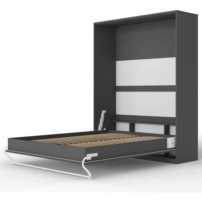 BB Loisir Lit escamotable 160x200cm Coussin tête de lit Gris Lit Rabattable Lit Mural Supérieur Vertical Matelas Anthracite/Anthracite