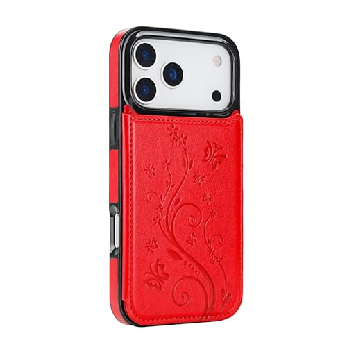 Étui en cuir iPhone 17 Air rouge avec arrière rigide en silicone à rabat