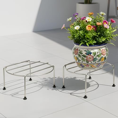 Image of Pivalo Round Plant Stand for Flower Pots & Gamla | Rust-Resistant Heavy Duty 301 Grade Stainless Steel Pot Holder for Indoor & Outdoor Plants | Garden, Balcony & Living Room Decor (2 PCS)